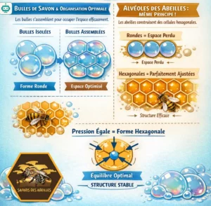 La formation hexagonale de bulles de savon et de cellule d'abeille