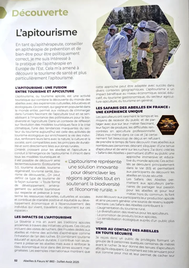 Page 2 de l'article sur l'apitourisme dans Abeilles et Fleurs