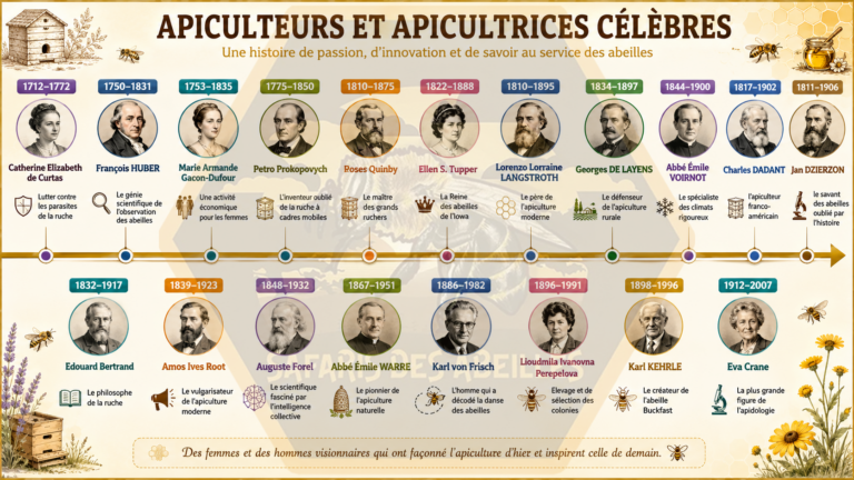 Frise temporelle des apiculteurs et apicultrices célèbres