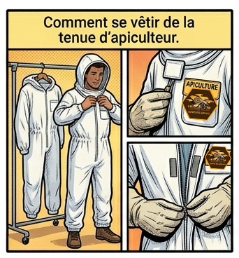 Se vêtir d'une tenue d'apiculteur style BD